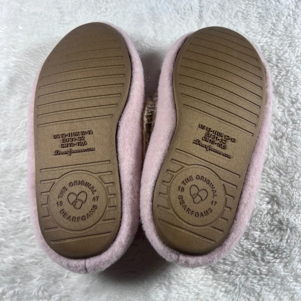 Dearfoams Deluxe Memory Foam Slippers Pink Fuzzy Bow Plush Cozy‎ Kids NWT